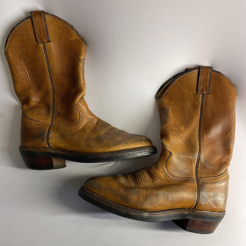 Vintage 90s Chippewa Boots Mens Size 9D Brown Leather Western Vibram USA Pull On